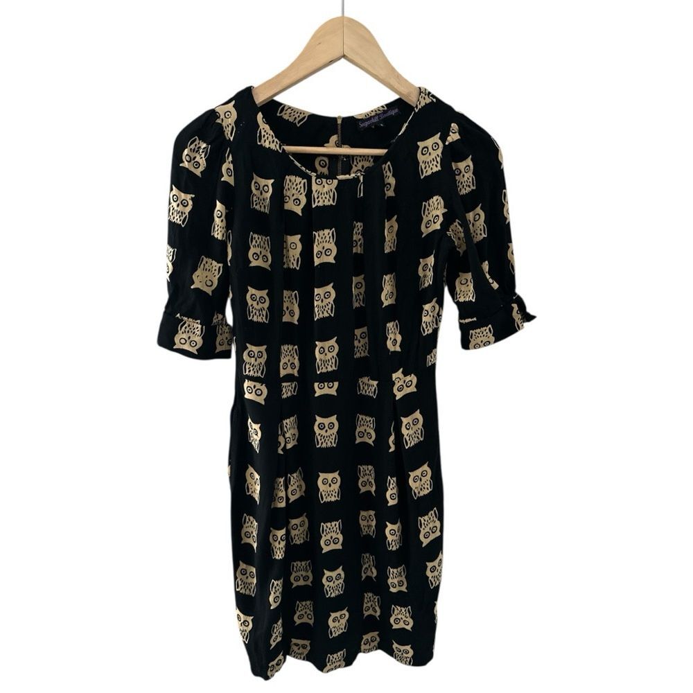 Sugarhill Boutique Black Owl Print Shift Dress XS Women’s Party Day-to-Night